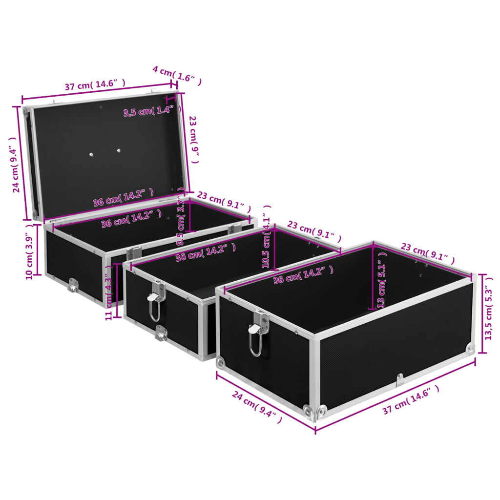 vidaXL Make-up Case 37x24x40 cm Black Aluminium