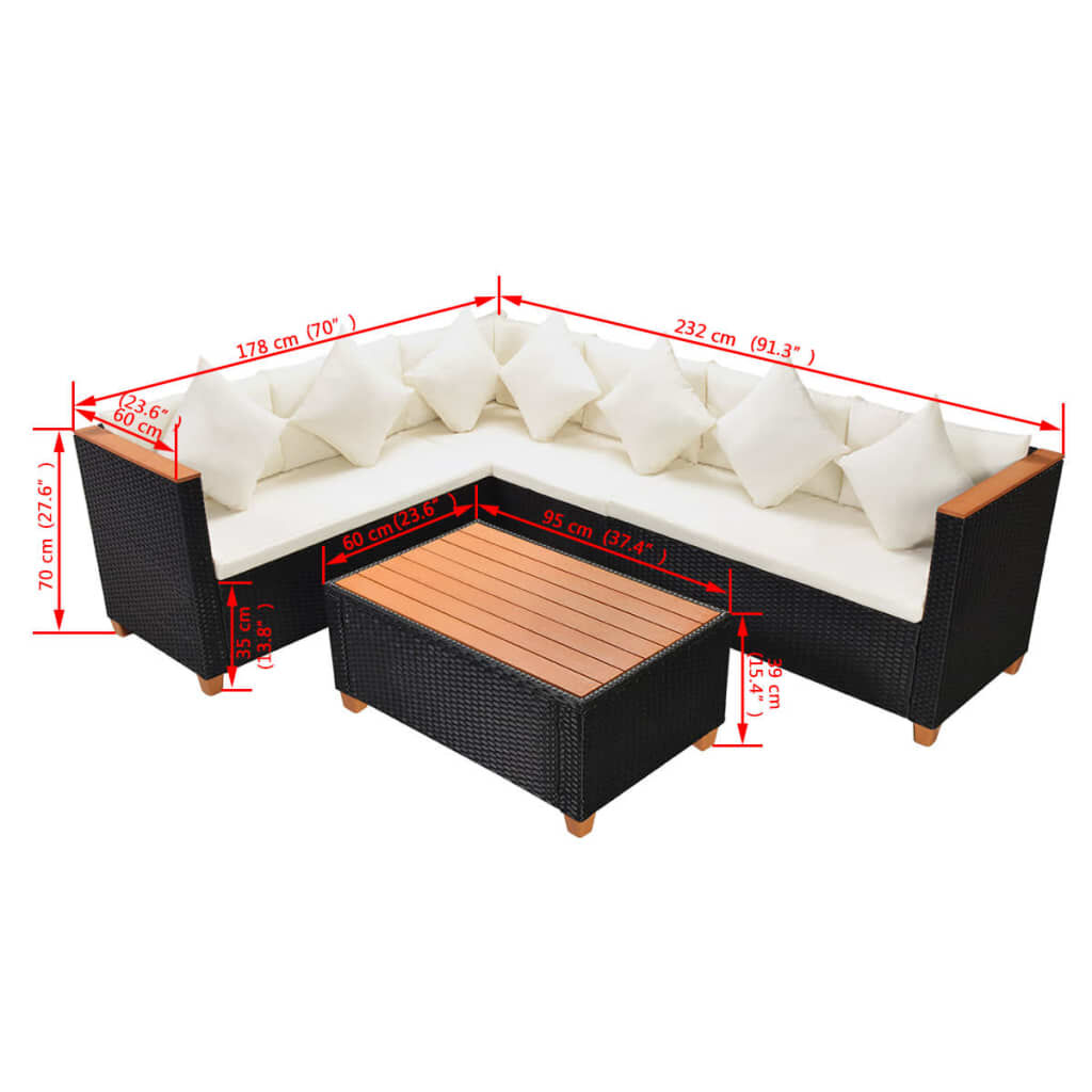 vidaXL 4 Piece Garden Lounge Set with Cushions Poly Rattan Black