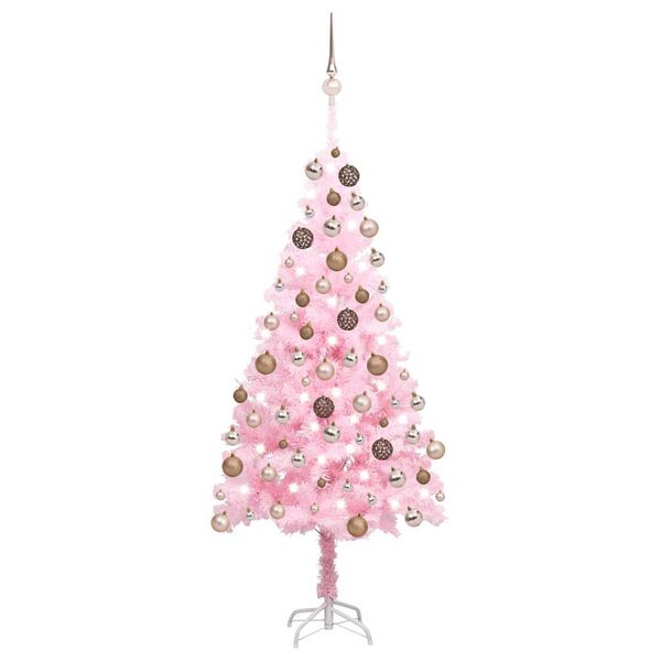 vidaXL Artificial Pre-lit Christmas Tree with Ball Set Pink 150 cm PVC