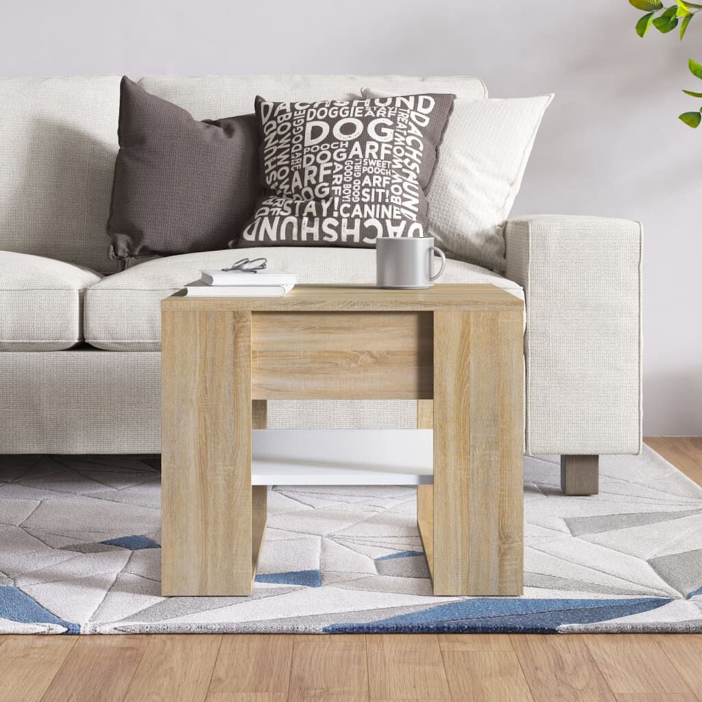 vidaXL Coffee Table White and Sonoma Oak 55.5x55x45 cm Engineered Wood