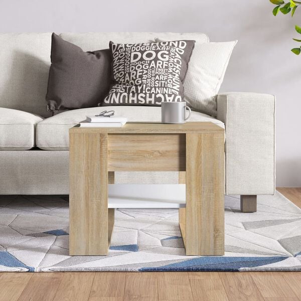 vidaXL Coffee Table White and Sonoma Oak 55.5x55x45 cm Engineered Wood
