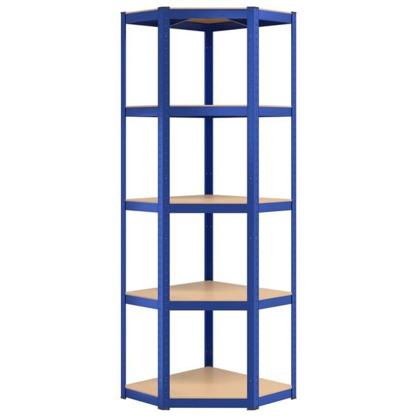 vidaXL 5-Layer Corner Shelf Blue Steel&Engineered Wood