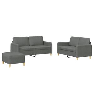 vidaXL 3 Piece Sofa Set with Cushions Dark Grey Fabric