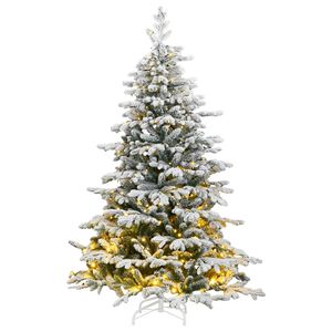 vidaXL Artificial Hinged Christmas Tree 300 LEDs & Flocked Snow 180 cm