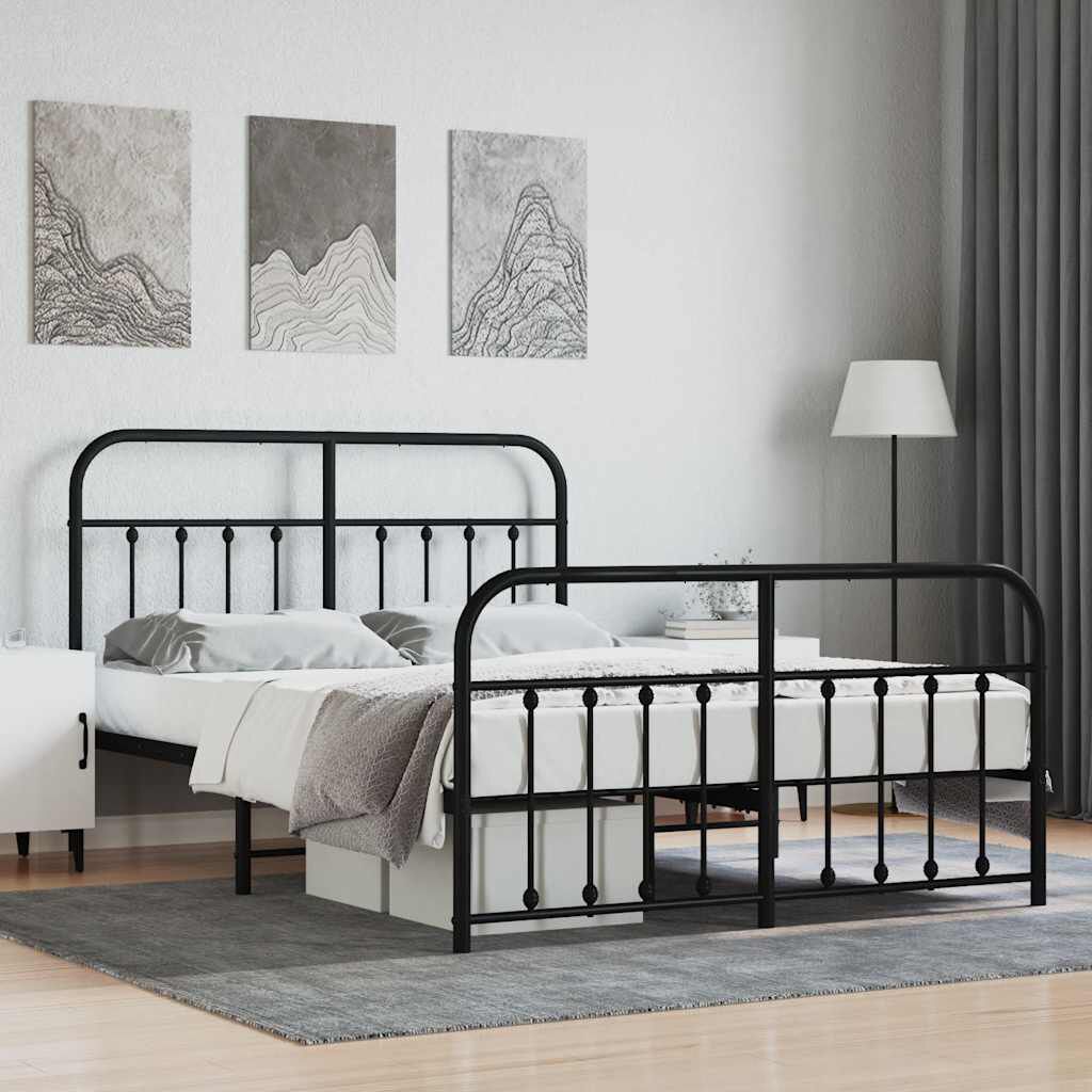 vidaXL Metal Bed Frame without Mattress with Footboard Black 150x200cm