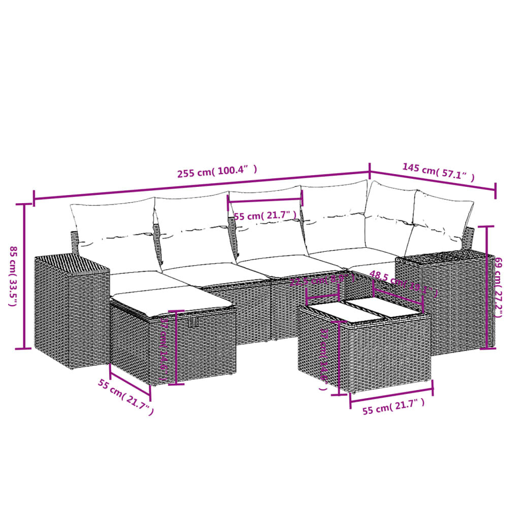 vidaXL 6 Piece Garden Sofa Set with Cushions Grey Poly Rattan