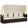 vidaXL Outdoor Lounge Bed with Roof and Cushions Brown Poly Rattan
