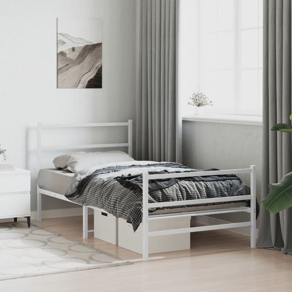 vidaXL Metal Bed Frame without Mattress with Footboard&nbsp;White 100x200cm