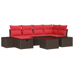 vidaXL Garden Sofa Set with Cushion 7 pcs Brown Poly Rattan