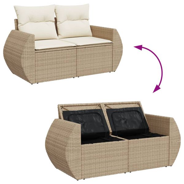 vidaXL Garden Sofa with Cushions 2-Seater Beige Poly Rattan