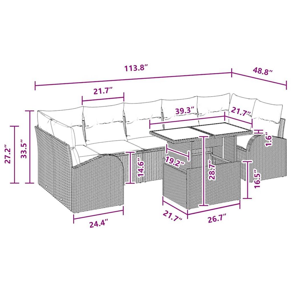 vidaXL Garden Sofa Set Manual 8 pcs Black 100 x 55 x 73 cm Poly rattan