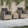 vidaXL 3 Piece Bistro Set with Cushions Grey Poly Rattan Acacia Wood