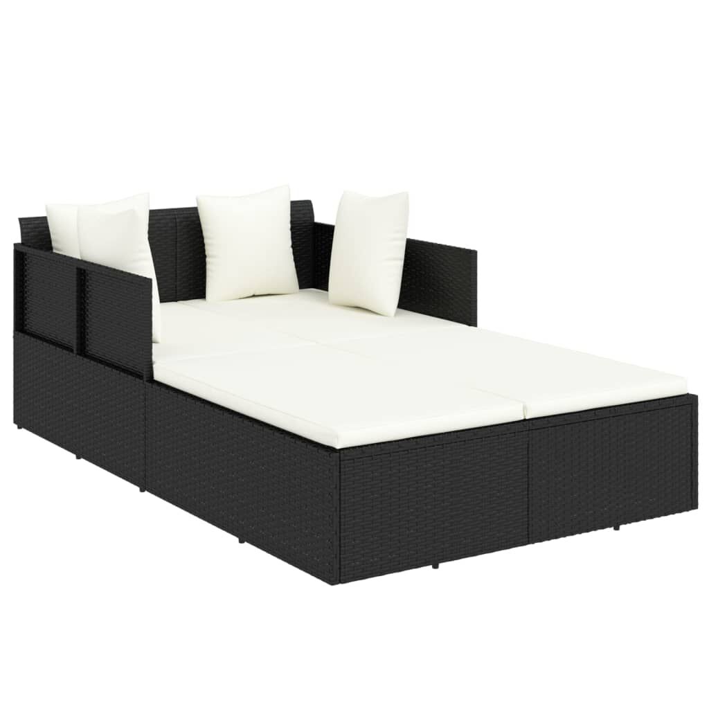 vidaXL Sunbed with Cushions Black 182x118x63 cm Poly Rattan