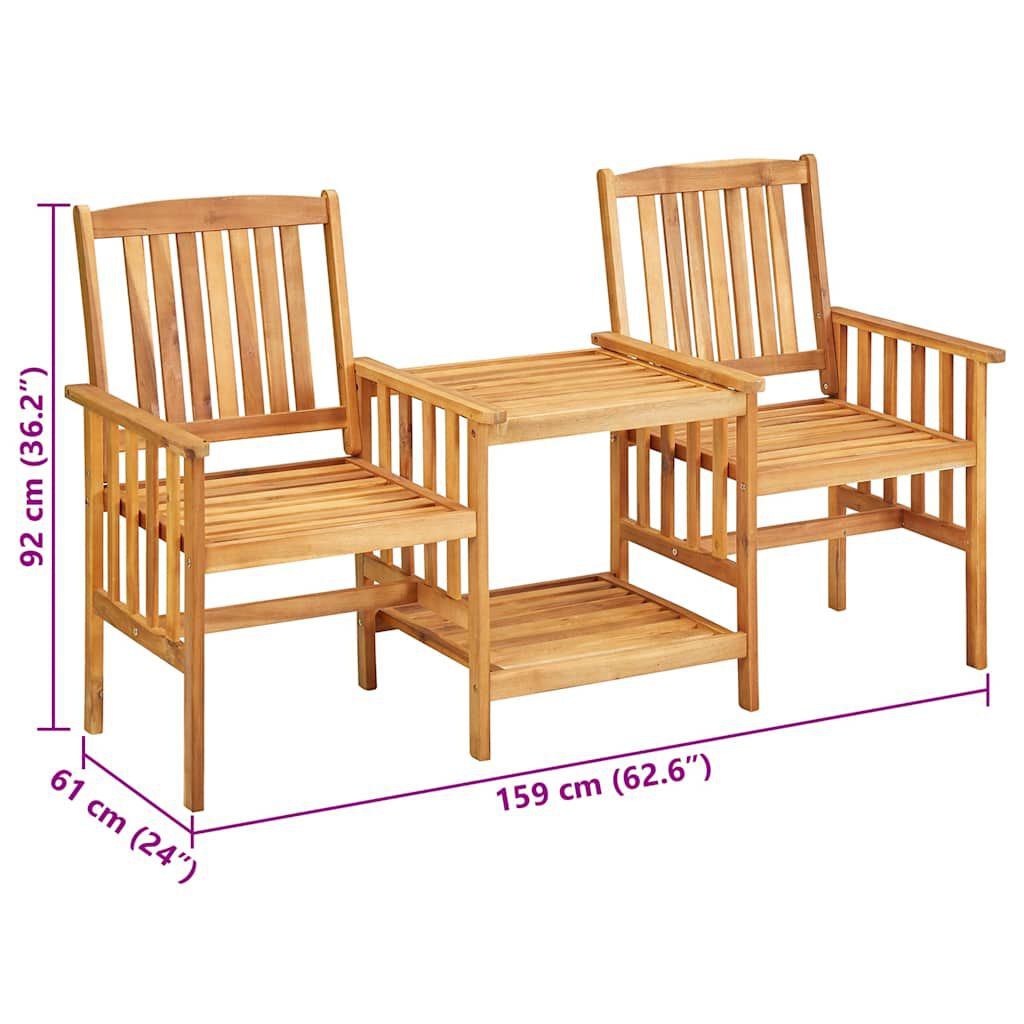 vidaXL Garden Chairs with Tea Table and Cushions Solid Acacia Wood