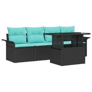 vidaXL Garden Sofa Set with Cushion 5 pcs Black Poly Rattan