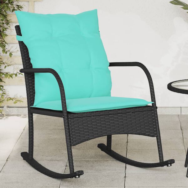vidaXL Garden Rocking Chair with Cushions Black Poly Rattan