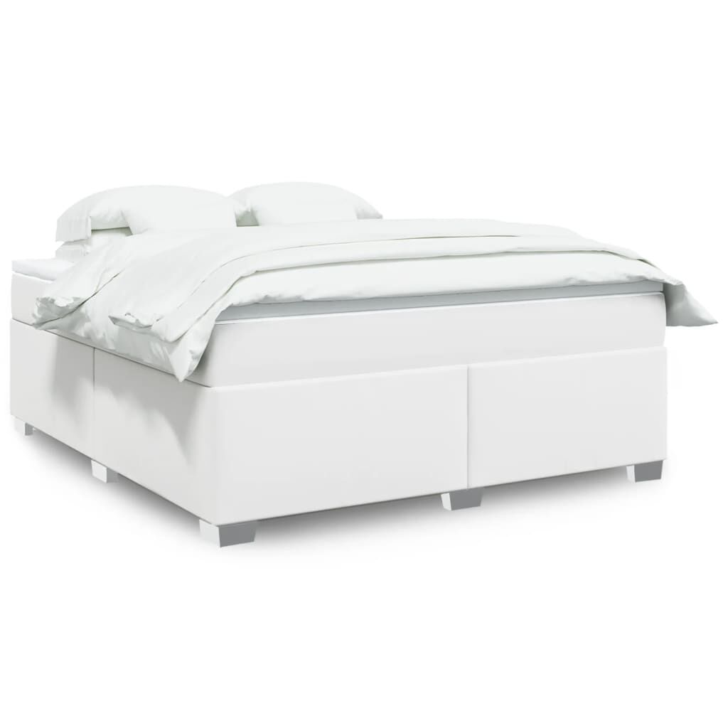 vidaXL Box Spring Bed with Mattress White King Faux Leather