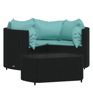 vidaXL 4 Piece Garden Lounge Set with Cushions Black Poly Rattan