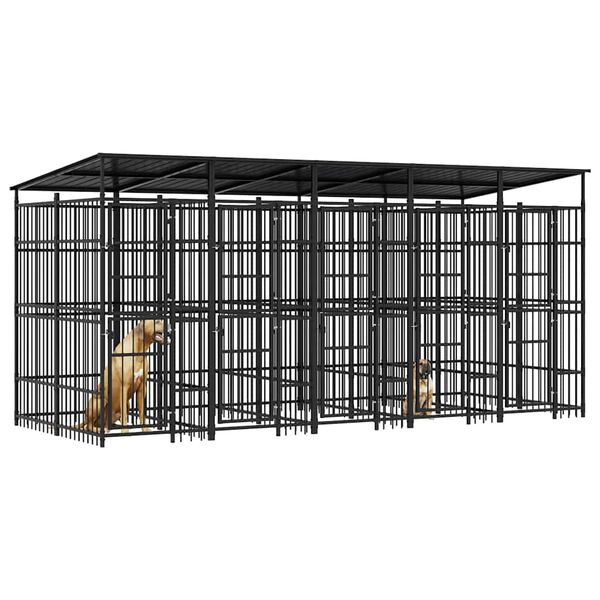 vidaXL Outdoor Dog Kennel with Roof Steel 9.22 m&sup2;