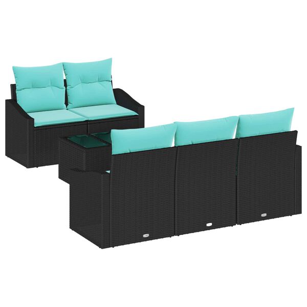 vidaXL 6 Piece Garden Sofa Set with Cushions Black Poly Rattan