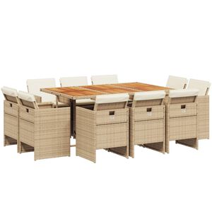vidaXL 11 Piece Garden Dining Set with Cushions Beige Poly Rattan
