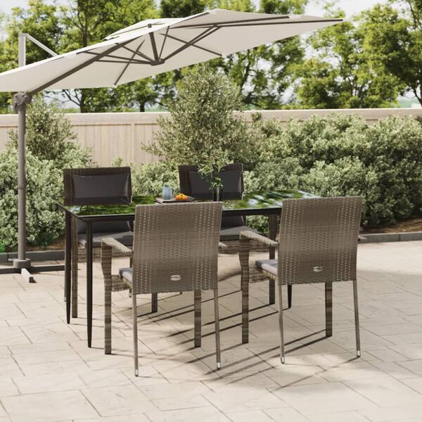 vidaXL 5 Piece Garden Dining Set with Cushions Black and Grey Poly Rattan