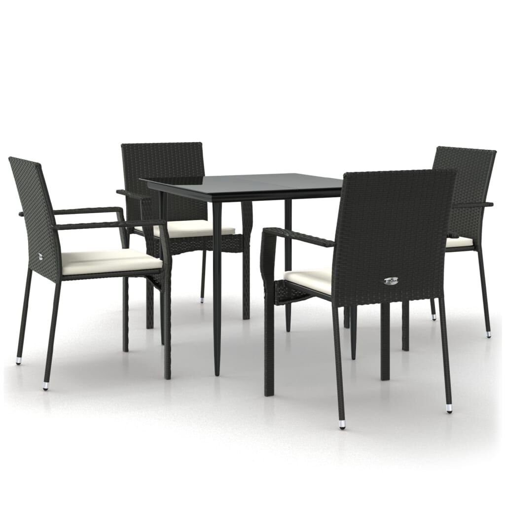vidaXL 5 Piece Garden Dining Set with Cushions Black Poly Rattan