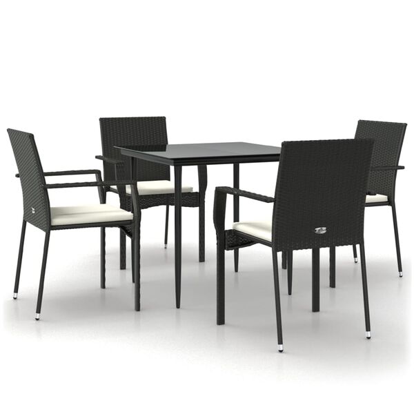vidaXL 5 Piece Garden Dining Set with Cushions Black Poly Rattan