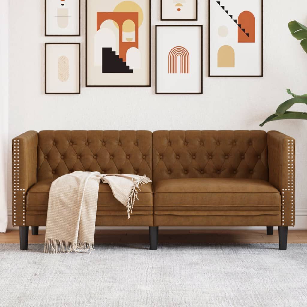 vidaXL Chesterfield Sofa 2-Seater Brown Faux Suede Leather
