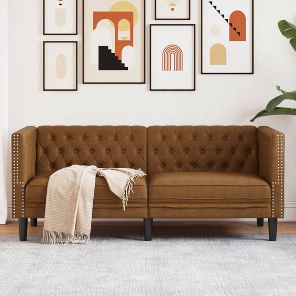 vidaXL Chesterfield Sofa 2-Seater Brown Faux Suede Leather