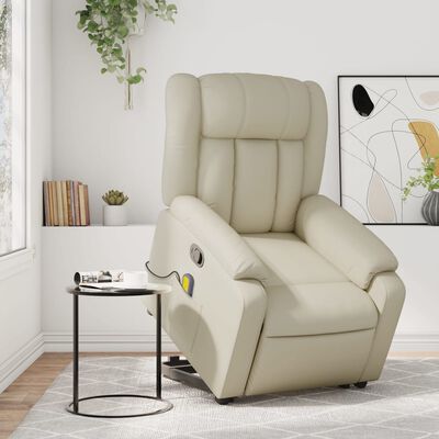 vidaXL Stand up Massage Recliner Chair Cream Faux Leather