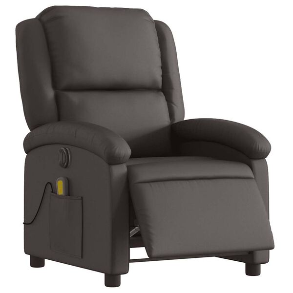 vidaXL Electric Massage Recliner Chair Dark Brown Real Leather