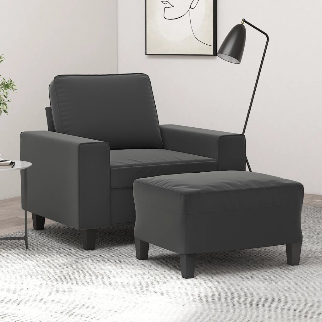 vidaXL Sofa Chair with Footstool Dark Grey 60 cm Microfibre Fabric