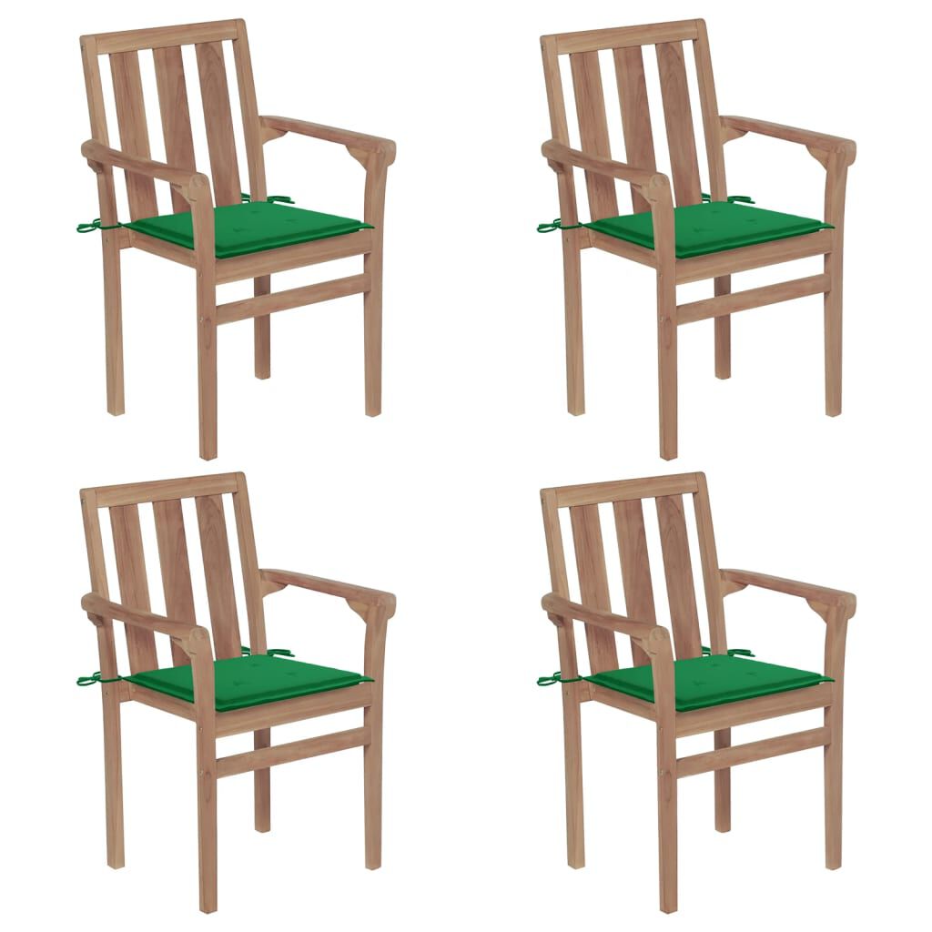 vidaXL Stackable Garden Chairs with Cushions 4 pcs Solid Teak Wood