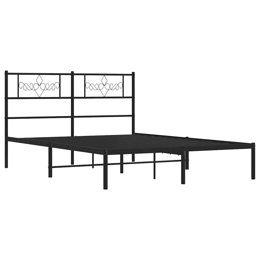 vidaXL Metal Bed Frame without Mattress with Headboard Black 135x190cm