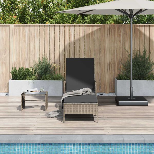 vidaXL Sun lounger Reclining 1-person Grey 157 x 55 x 92cm Poly Rattan