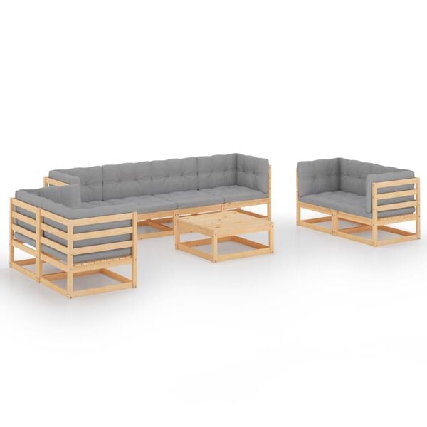 vidaXL 9 Piece Garden Lounge Set with Cushions Solid Pinewood