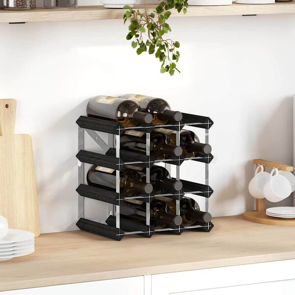 vidaXL Wine Rack for 12 Bottles Black Solid Pine Wood