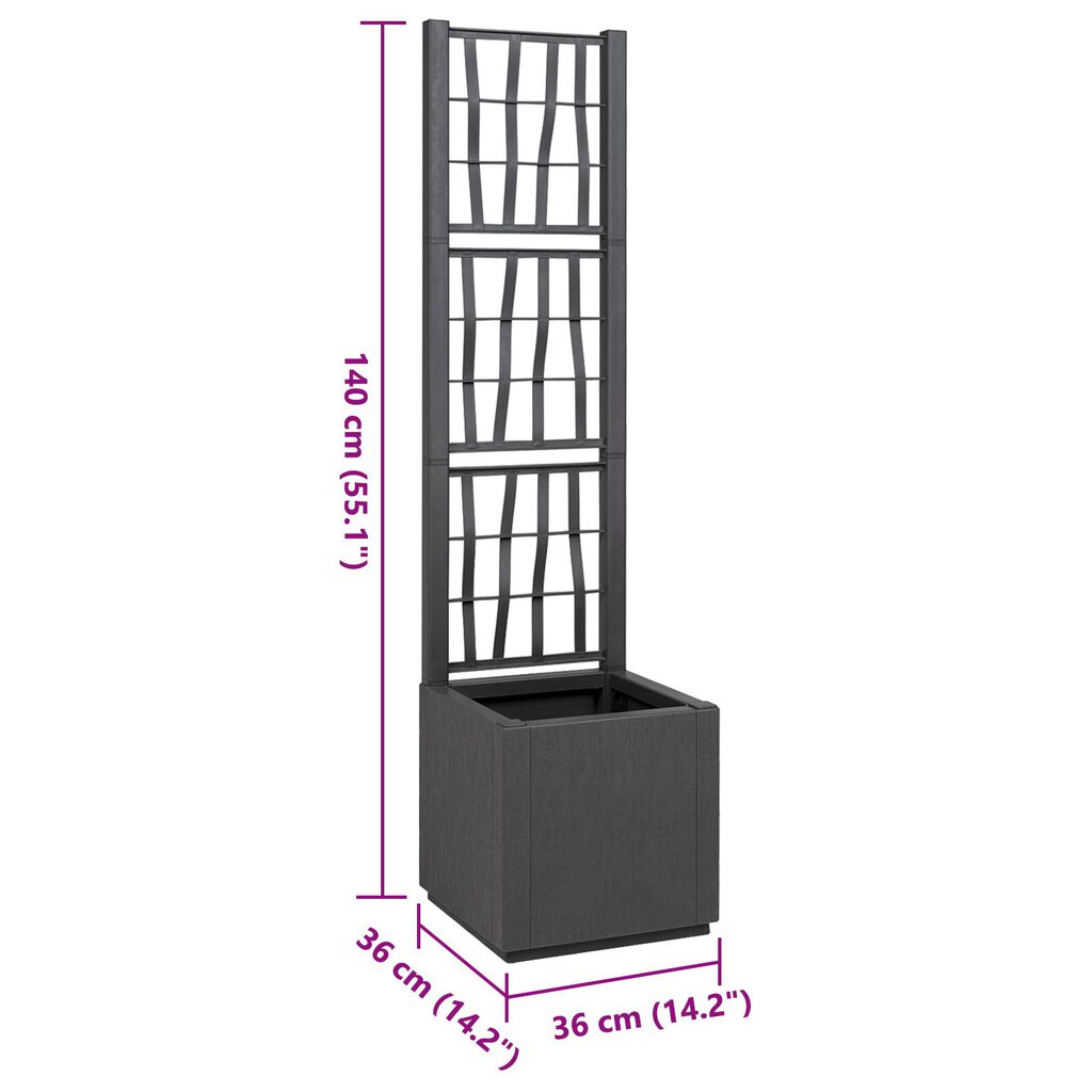 vidaXL Dark Grey Garden Planter with Trellis - 36x36x140 cm