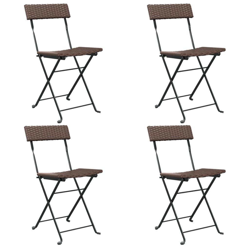 vidaXL Folding Bistro Chairs 4 pcs Brown Poly Rattan and Steel