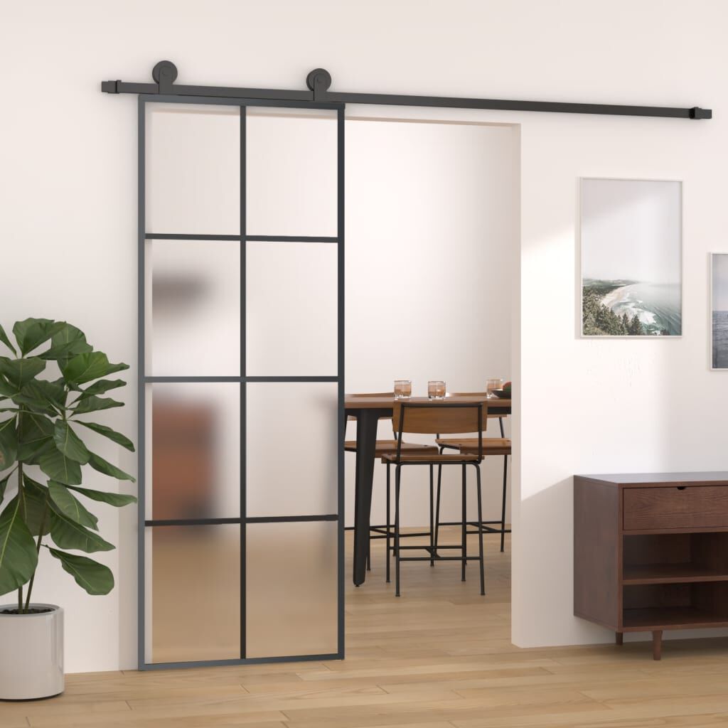 vidaXL Sliding Door Aluminium and ESG Glass 76x205 cm Black