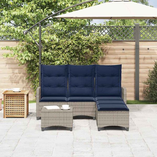 vidaXL 3 Piece Garden Sofa Set with Cushions L-shaped Grey Poly Rattan
