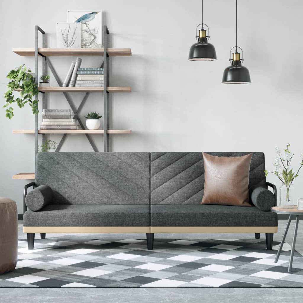 vidaXL Sofa Bed with Armrests Dark Grey Fabric