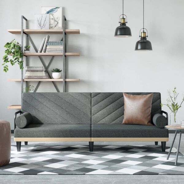 vidaXL Sofa Bed with Armrests Dark Grey Fabric