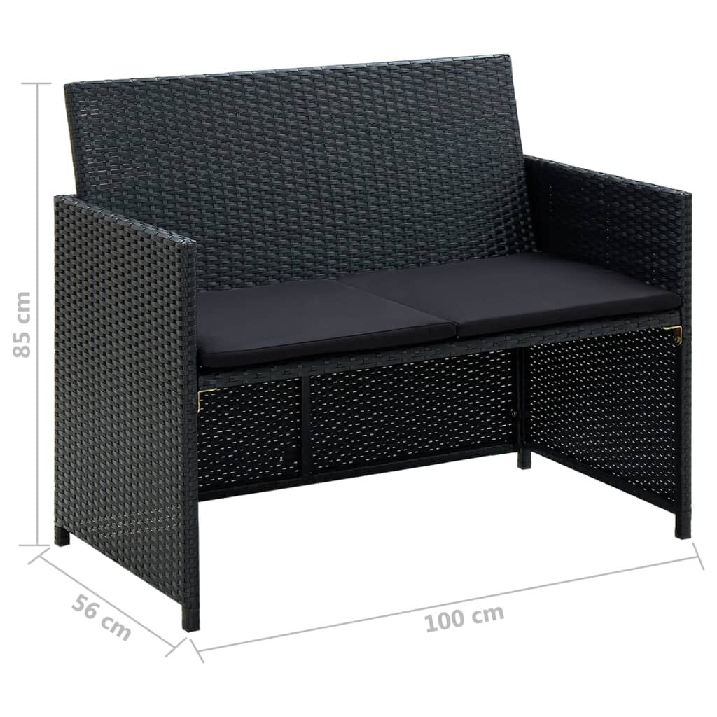 vidaXL 4 Piece Garden Lounge Set with Cushions Poly Rattan Black