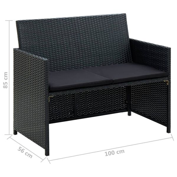 vidaXL 4 Piece Garden Lounge Set with Cushions Poly Rattan Black