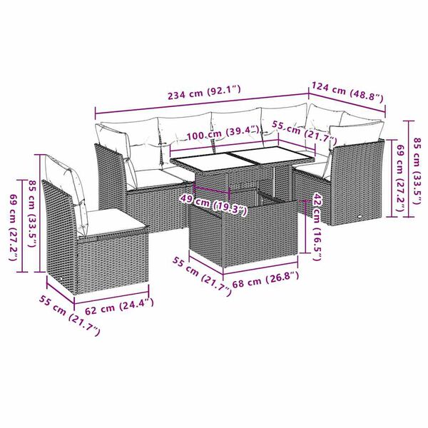vidaXL 7 Piece Garden Sofa Set with Cushions Black Poly Rattan