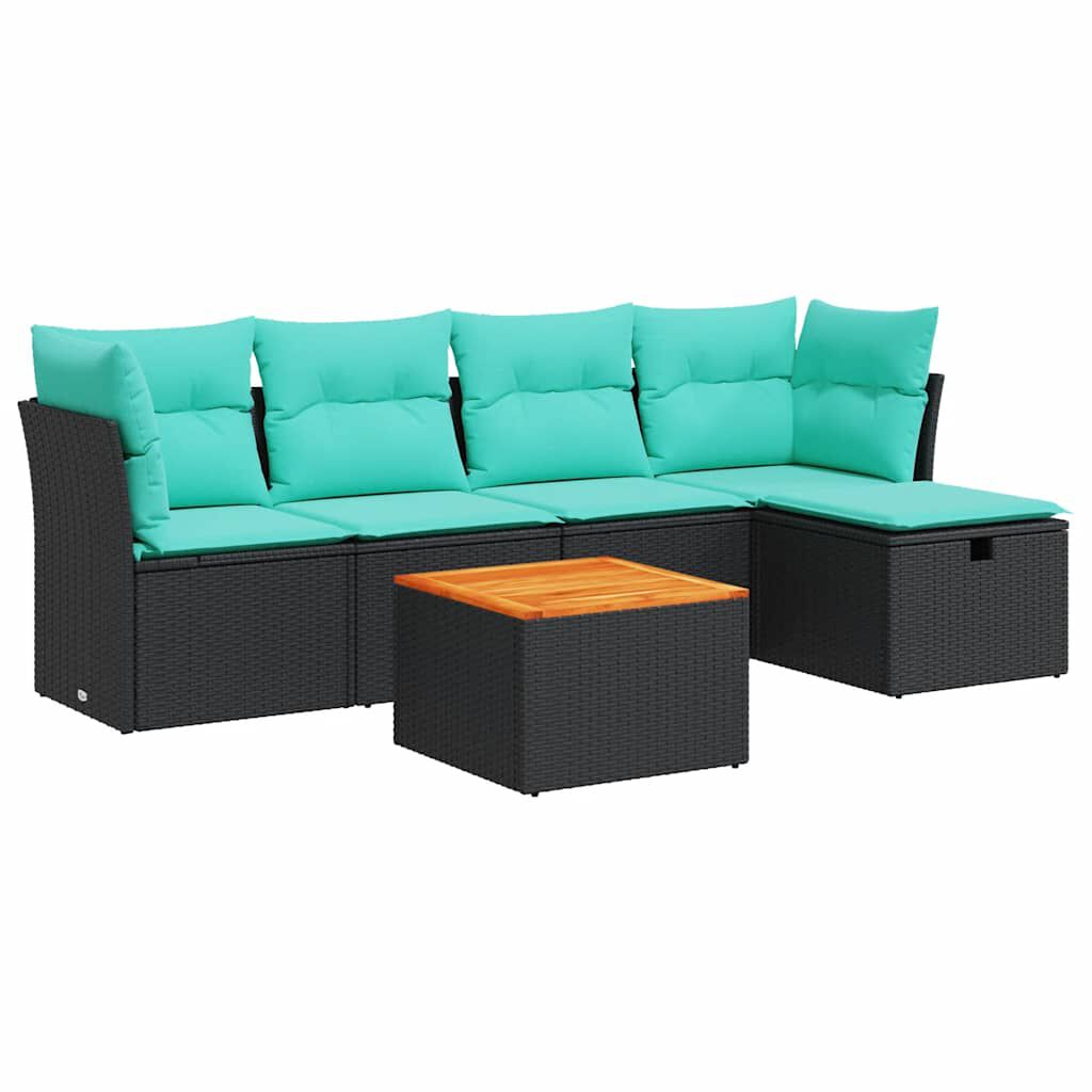 vidaXL 6 Piece Garden Sofa Set with Cushions Black Poly Rattan