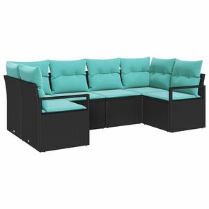 vidaXL Garden Sofa Set 6 pcs Black and Turquoise Poly Rattan