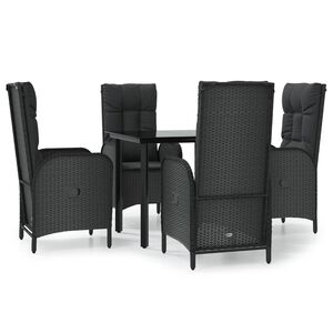vidaXL 5 Piece Garden Dining Set with Cushions Black Poly Rattan